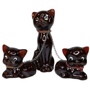 Vtg Brown Ceramic Cat Figurines Kittens Pipe Cleaner Chain‎ Japan Hand Painted